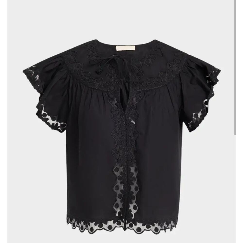 Ulla Johnson Effie Embroidered Flutter Sleeve Blouse NWT
